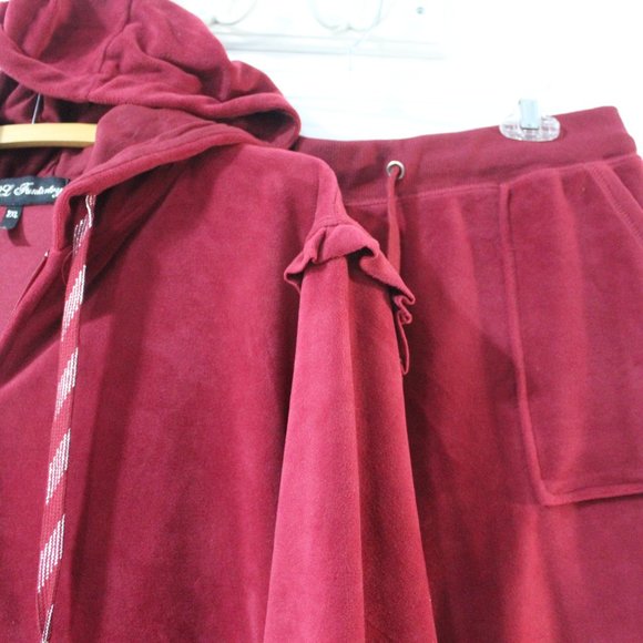 ❤️ VELOUR JOGGING SUIT Ruffle Hoodie & Drawstring Pants Womens 2XL - Picture 2 of 11
